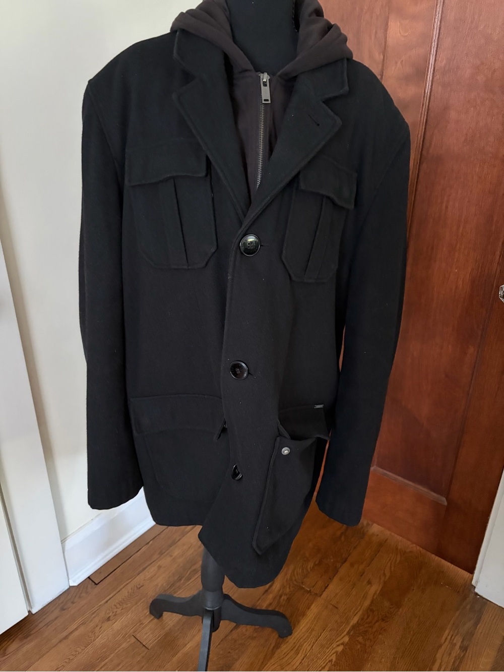 Guess Men's Black Field Coat with Utility Pockets